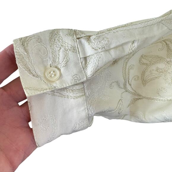 Kathryn Deene Vtg Cream Embroidered Long Sleeve Cotton Button Up Blouse Sz 14 16 - Picture 4 of 6
